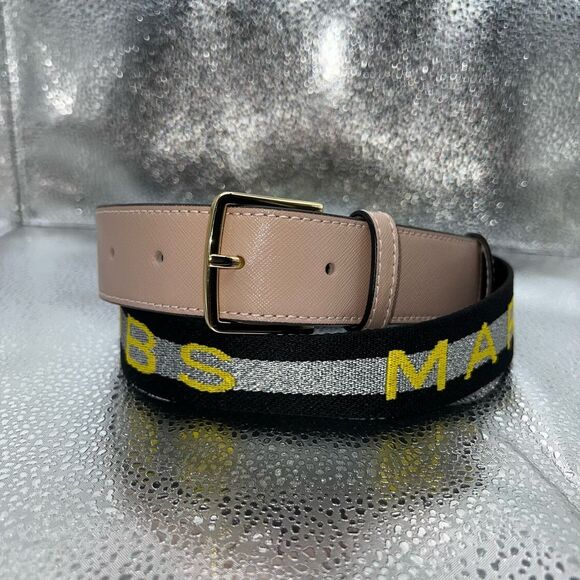 Marc Jacobs Logo Belt Women’s 36 Black/Beige Spell out Limited Edition Rare